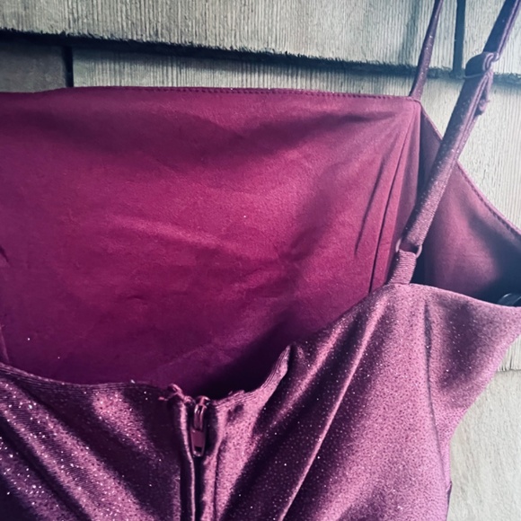 Honey and Rosie Junior M Glitter Pleated Side Slit Long Cherry Strap Dress - Picture 17 of 17